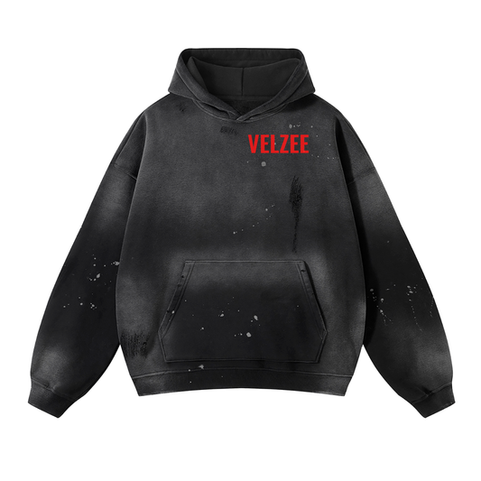 VELZEE Wash Frayed Fleece Hoodie - 360 GSM
